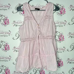 Fylo tank top crochet tiered ruffle bubblegum pink boho frilly lace trim y2k